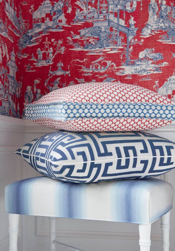 Thibaut Cheng Toile Fabric in Red & Blue